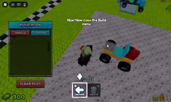 Build and Kill Zombies Build Mode HUD: VEHICLE tab, B return, delete