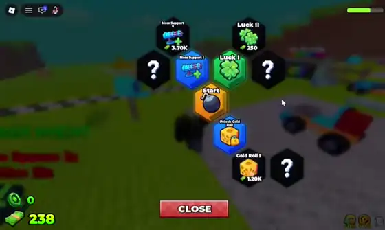 Build and Kill Zombies skill tree: Luck II, More Support II, Gold Roll I
